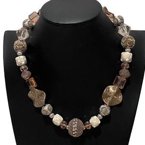 (3-098) Taupe, Beige & Peachy Mixed Media Necklace
